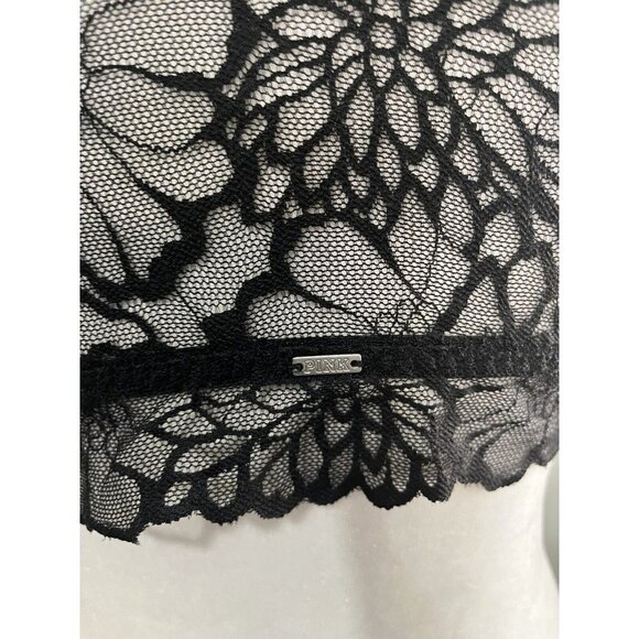 Pink Bralette Women Large Black Lace Racerback - Picture 6 of 10